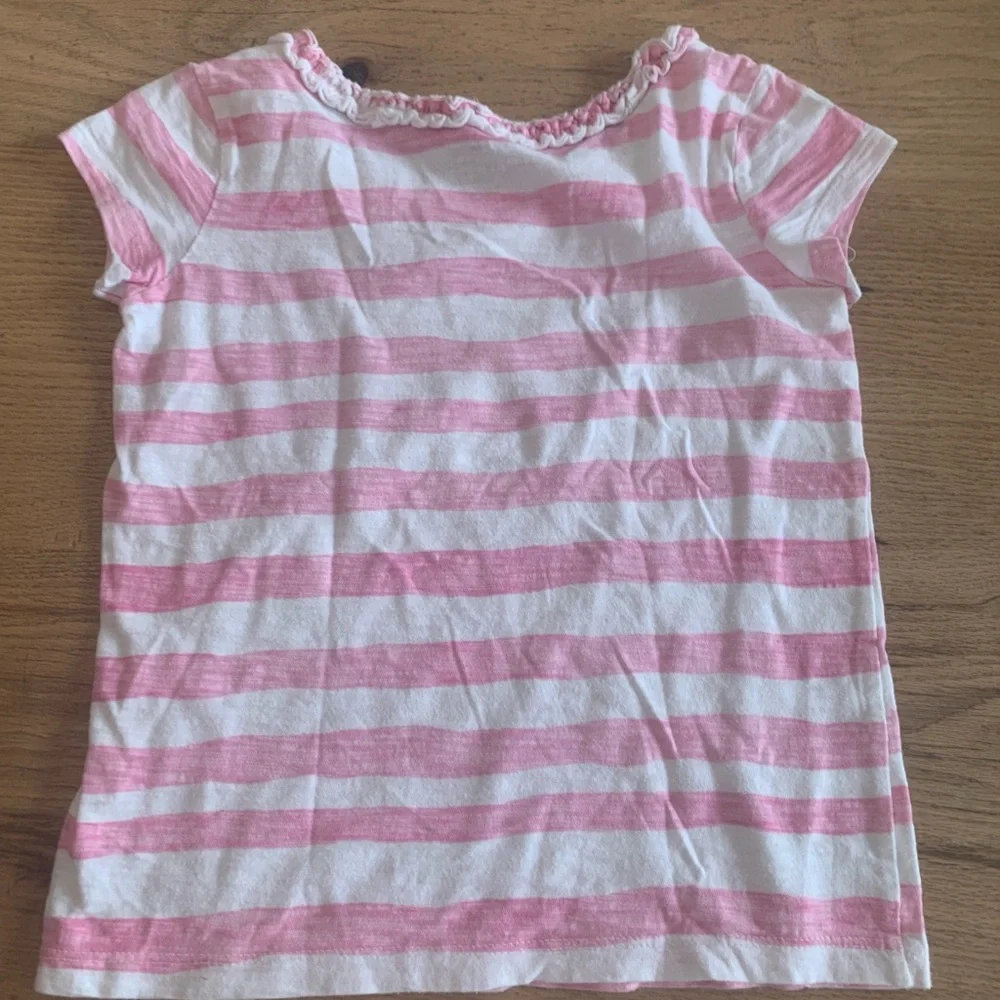 Old Navy Striped Short Sleeve Tee Shirt Scoop Neck Ruffle girls Pink White 8 Pre